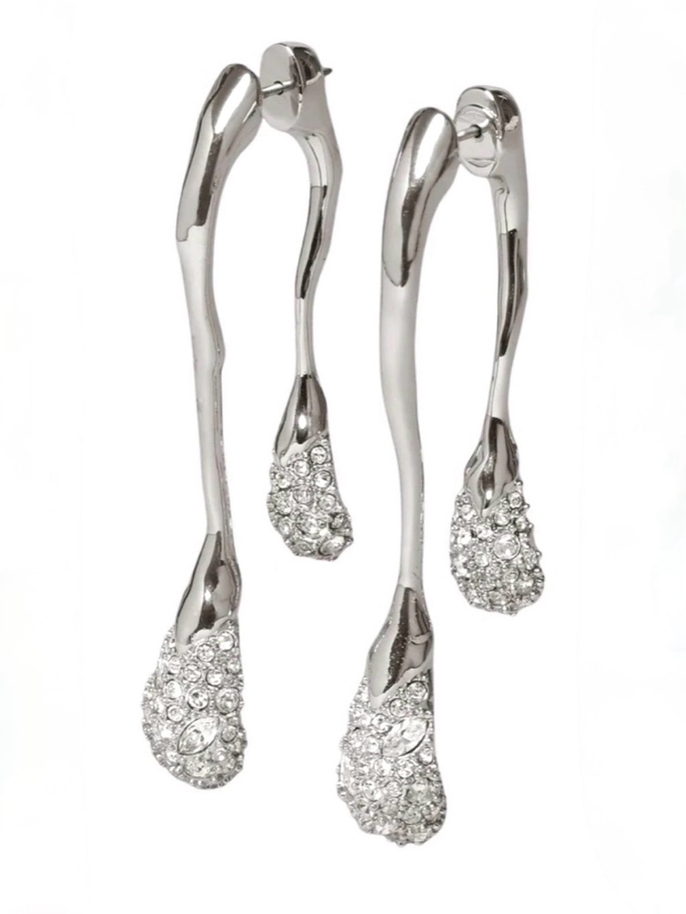 NEW Alexis Bittar Solanales Crystal Front Back Double Drop Earrings Silver SB18